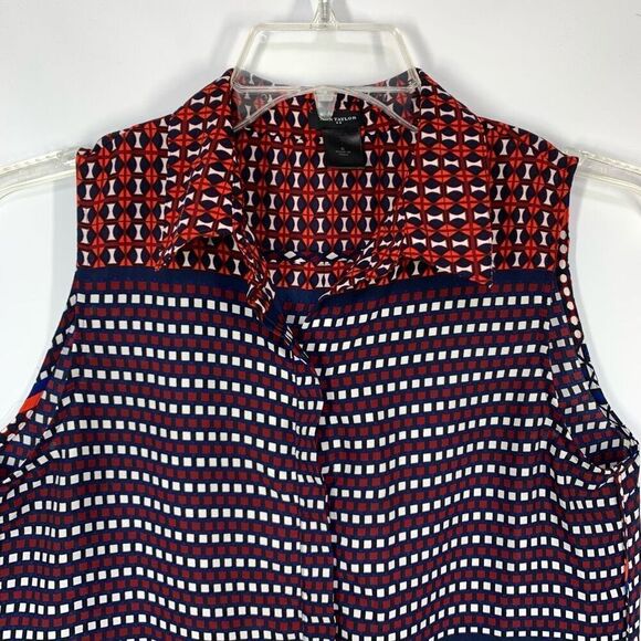 Ann Taylor Women's Geometric Sleeveless Button-Up Top Red Blue White Small - Picture 3 of 7